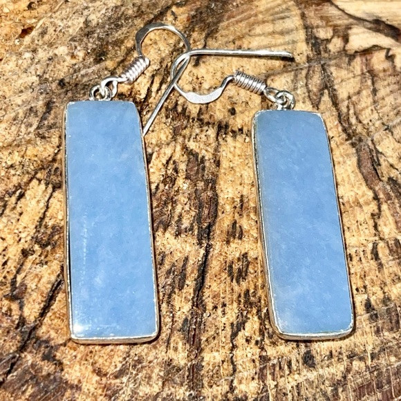 Blue Rectangular Anhydrite Earrings 2” - Picture 3 of 5